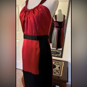 NWT size 6 Elie Tahari red multicolor silk modern pencil dress.